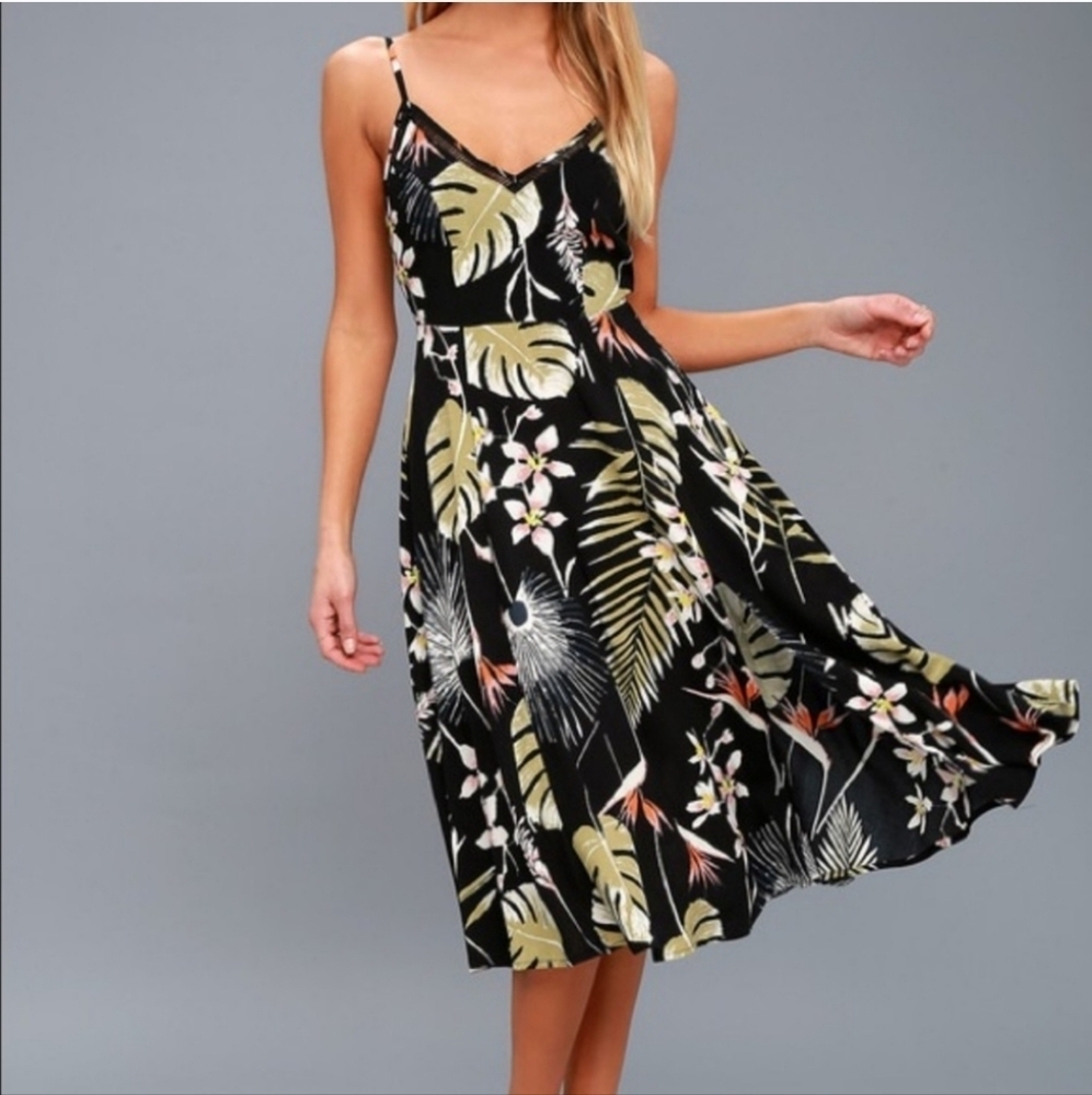 Lulus Rafael Tropical Print Midi Dress